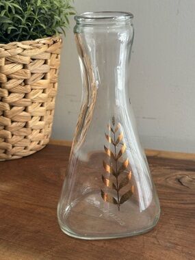 Vintage Good Seasonings Glass Salad Dressing Mixing Jar w/ Gold Leaves Triangle